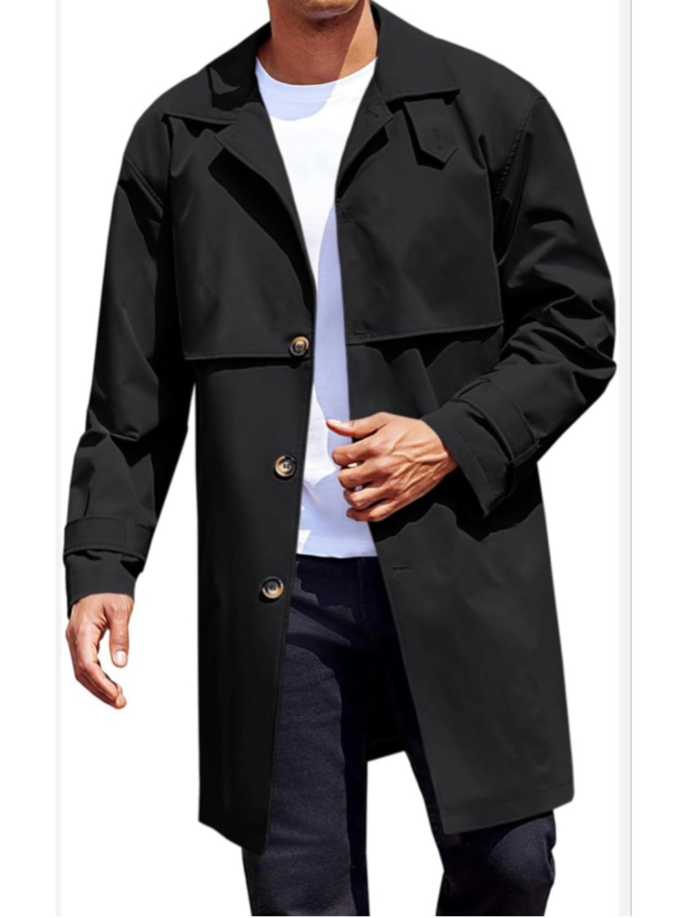 NEW Runcati Mens Trench Coat Single Breasted Slim Fit Mid Length Jacket M